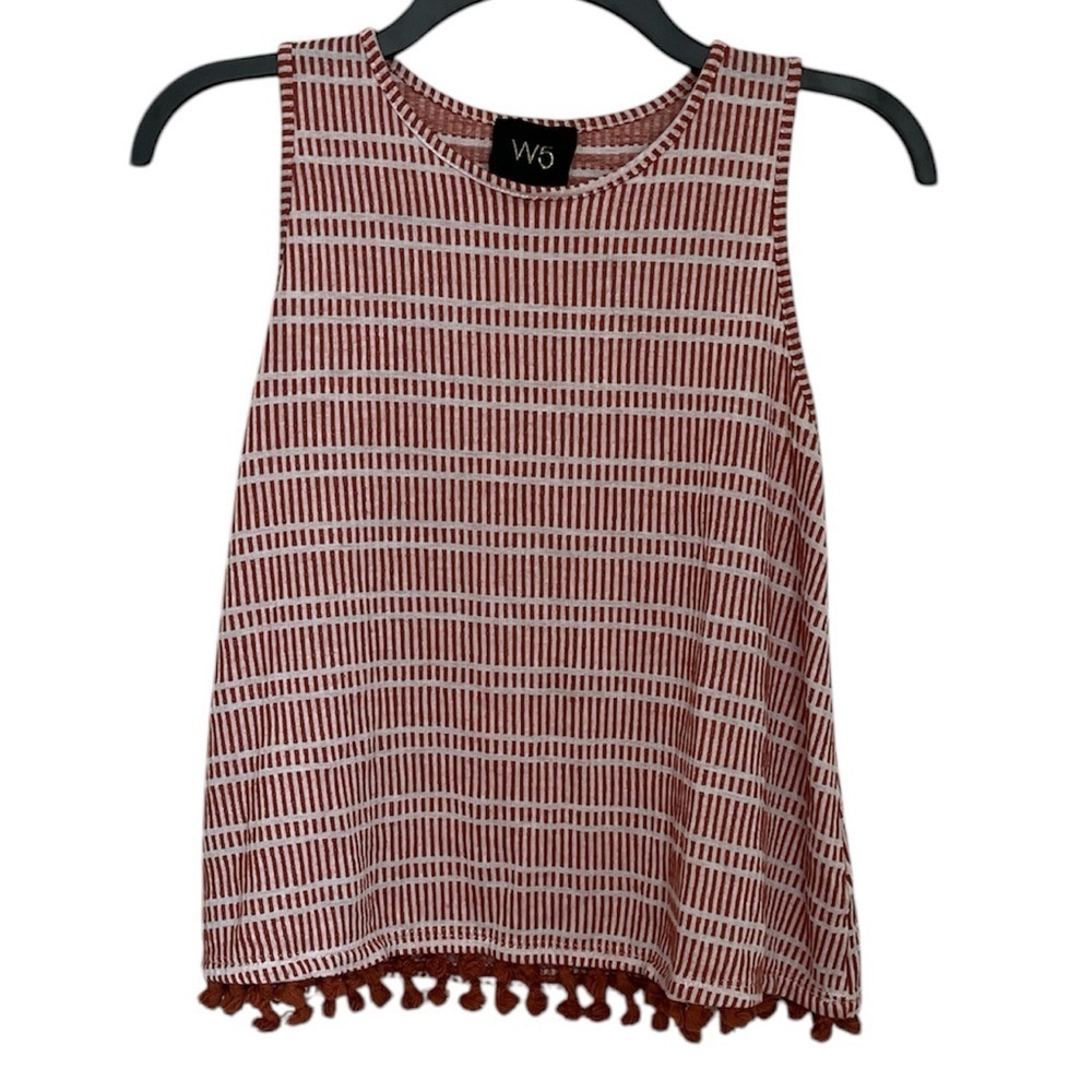Anthropologie W5 Burnt Orange Tank Top Sleeveless Shirt Large L Tassel EUC Crew